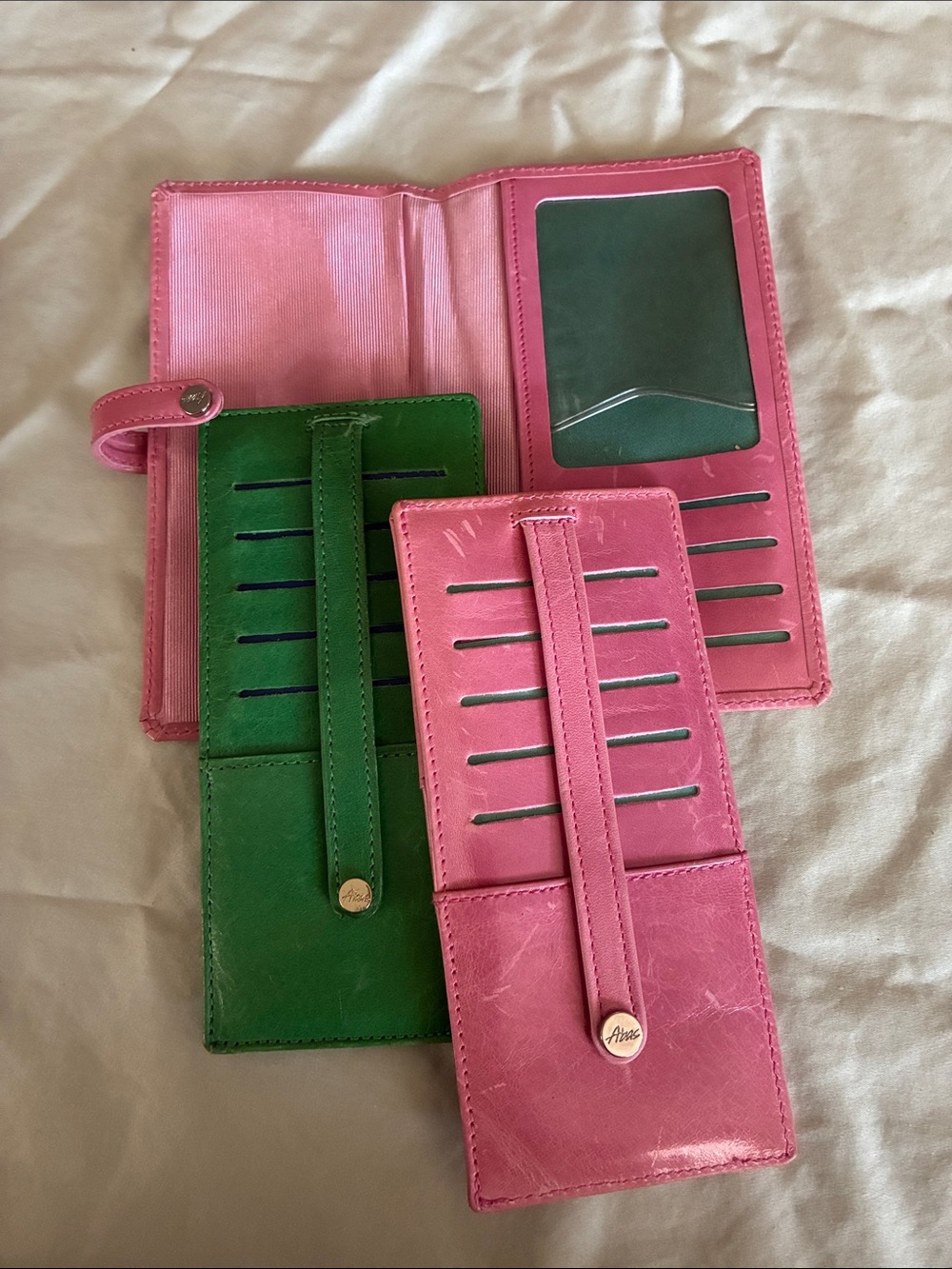 Pink Snap-Closure Leather Wallet Alba w/ two inserts